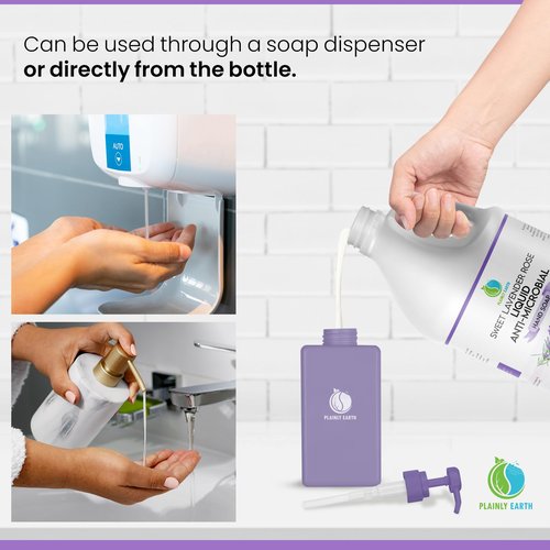 Plainly Earth AntiMicrobial Hand Soap 64 oz - Soft and Gentle Sweet Lavender Rose Antibacterial Hand Wash Soap, Long Lasting Freshness & Safe for Skin - Eco Friendly Bulk Refill Packaging