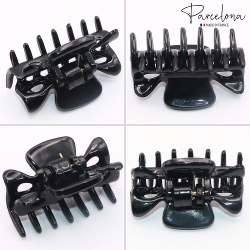 Parcelona French Classic Very Small 1 1/2" Claw Clips with Tight Spring Set of 3 Girls Hair Jaw Claw Clips Durable Styling Women Hair Accessories, Made in France (Black)