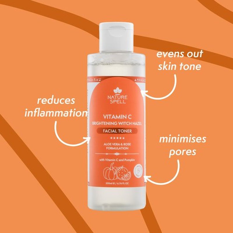 Nature Spell Vitamin C Face Toner with Witch Hazel, Hydrating & Brightening Facial Toner, Helps Minimize Pores & Refresh Skin, Infused with Aloe Vera & Rose Water, Alcohol-Free, Vegan, 6.76 Fl Oz