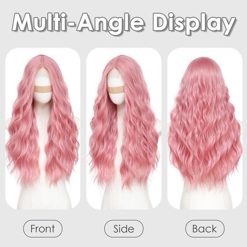 Beelu Pink Wigs for Women 26 Inch Long Wavy Wig Middle Part Lace Hairline Synthetic Heat Resistant Wig for Daily Party Cosplay Use