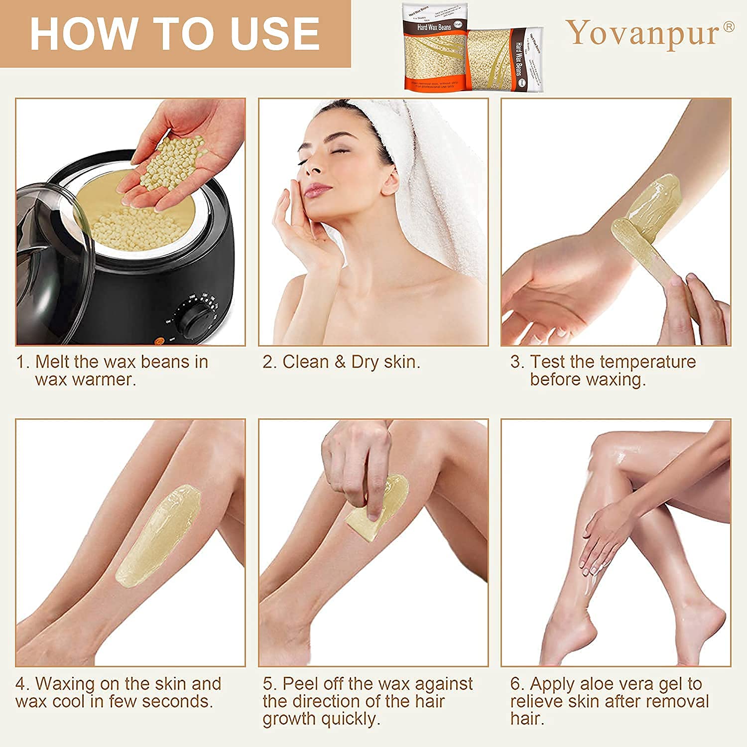 Yovanpur Hard Wax Beads for Hair Removal, Wax Beans for Sensitive Skin, Suitable for Bikini, Legs, Face, Back, Eyebrow, Chest for Women & Men, 300g (10 Oz)/bag