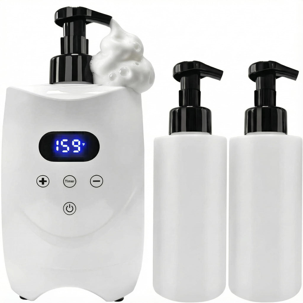 Professional Hot Lather Machine for Shaving, Smart Shaving Cream Warmer with 2×500ml Refillable Foam Bottles, Large Capacity Hot Foam Dispenser with LED Display for Home, Salon & Barber Shop (white)