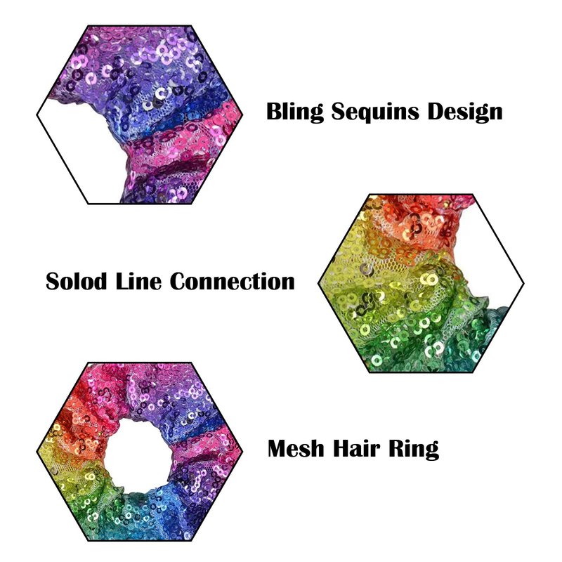 Yuese 12 Pieces Sparkly Sequins Hair Scrunchies Elastics Hair Bands Ponytail Holders Hair Wrist Ties Ropes Scrunchies for Show Gym Dance Party Club Girls Women Hair Accessories