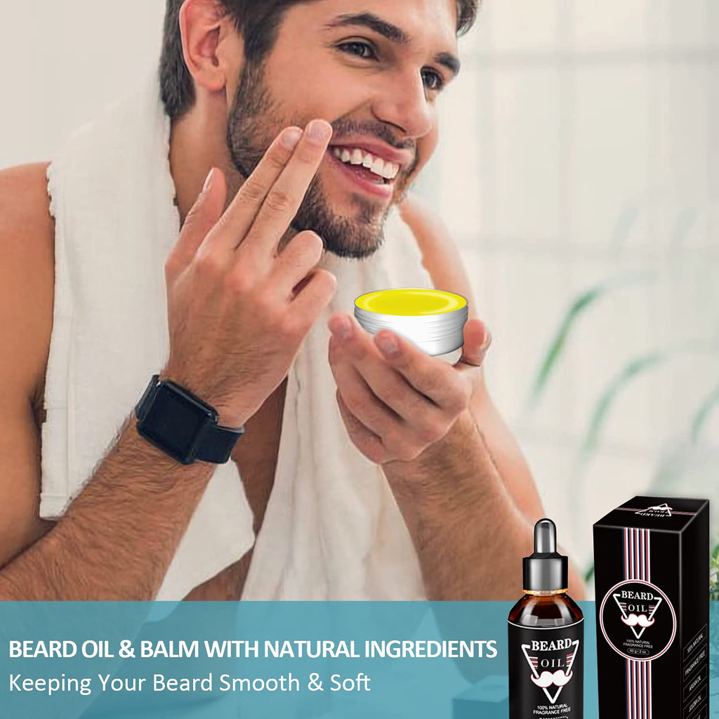 ABUDICS Gifts for Men, Beard Kit, Beard Grooming Kit w/Beard Oil Beard Balm Beard Brush Beard Comb Beard Scissors, Gifts for Dad Husband Him Boyfriend