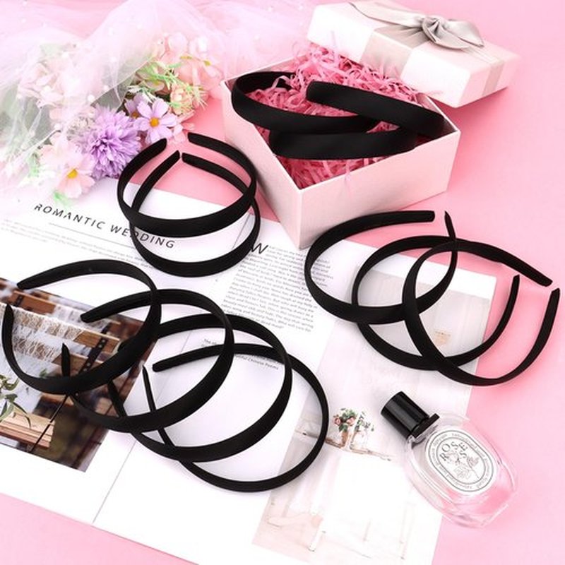 Amariver 12Pcs Black Headband for Women 0.8inch Satin Headbands Thin Hard Head Bands DIY Plain Hair Band Black Satin Headband Fashion Hair Accessories for Women Girls