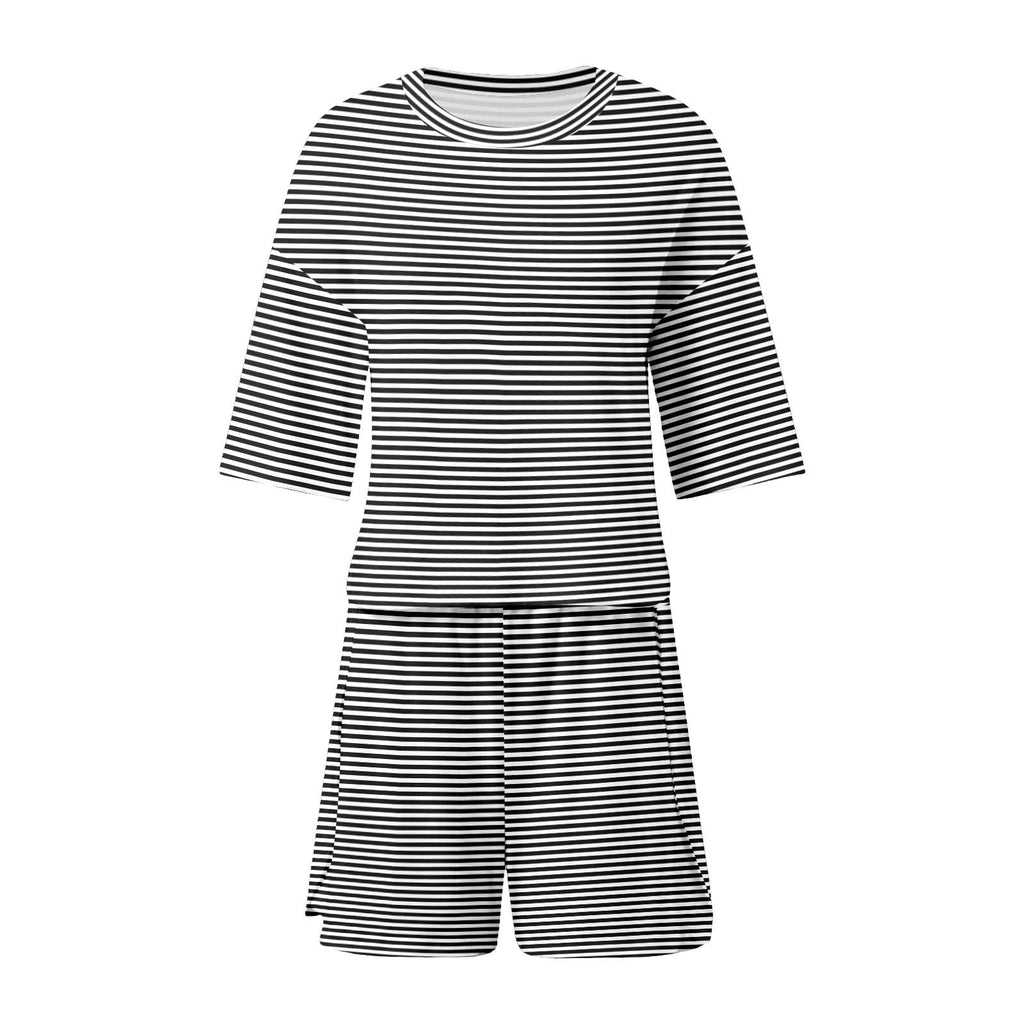 Loinjsnktng Pajamas Shorts Sets For Women Split Short Pjs Set Soft Striped Pajama Tops Elastic Waist Shorts Lounge Sleepwear