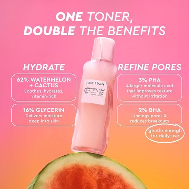 Glow Recipe PHA + BHA Face Toner - Korean Exfoliating Toner for Pores | Hydrating Watermelon & Cactus Water (150ml)