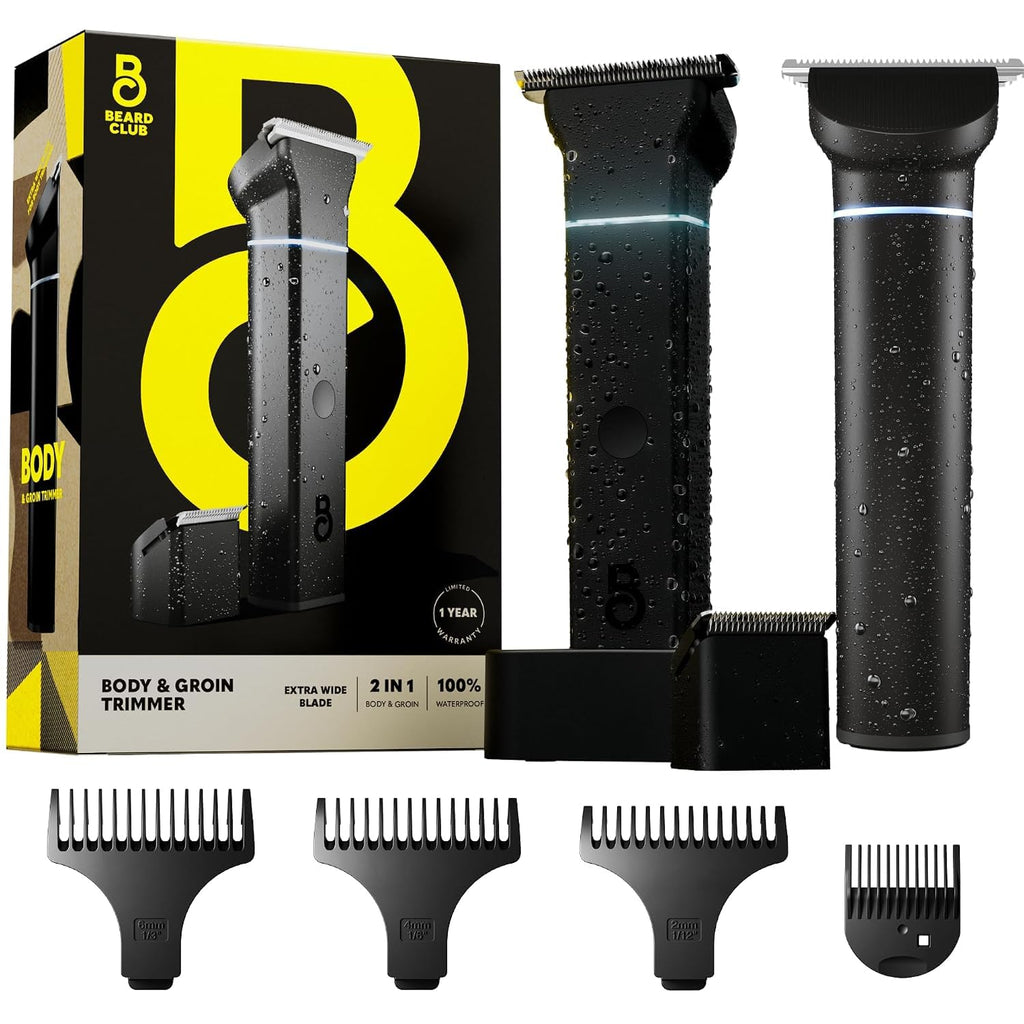 The Beard Club Manscape Body Hair Trimmer for Men, Pubic Hair Trimmer for Men & Ball Trimmer - Mens Body Shaver, Ceramic Blade Ball Shaver - Rechargeable, Electric, Waterproof Wet or Dry Clippers