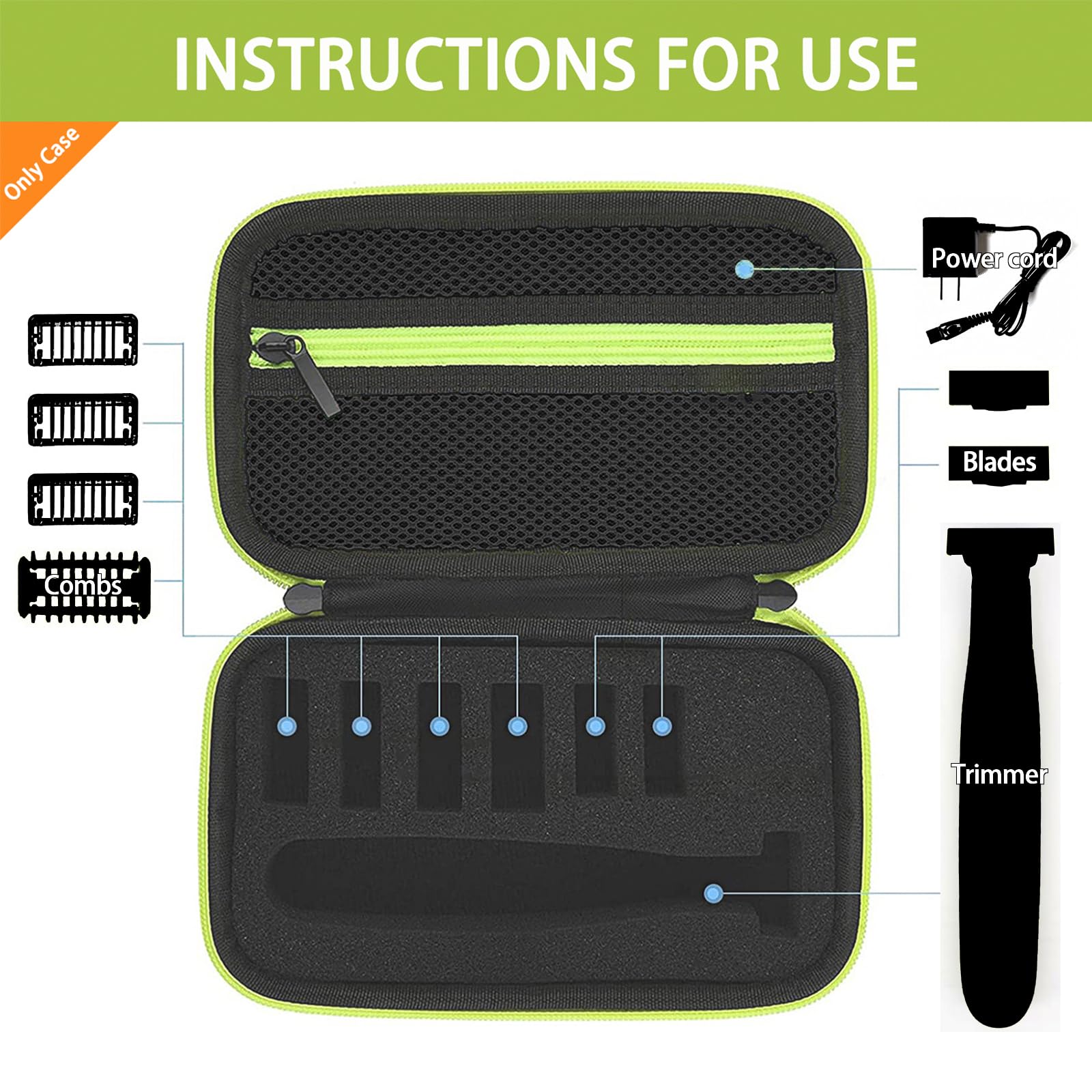 LinMei Hard Travel Case for Electric Trimmers & Shavers - Protective Organizer Compatible with QP27XX, QP28XX and QP6XXX - EVA Shell with Accessory Pocket - Black (Case Only)