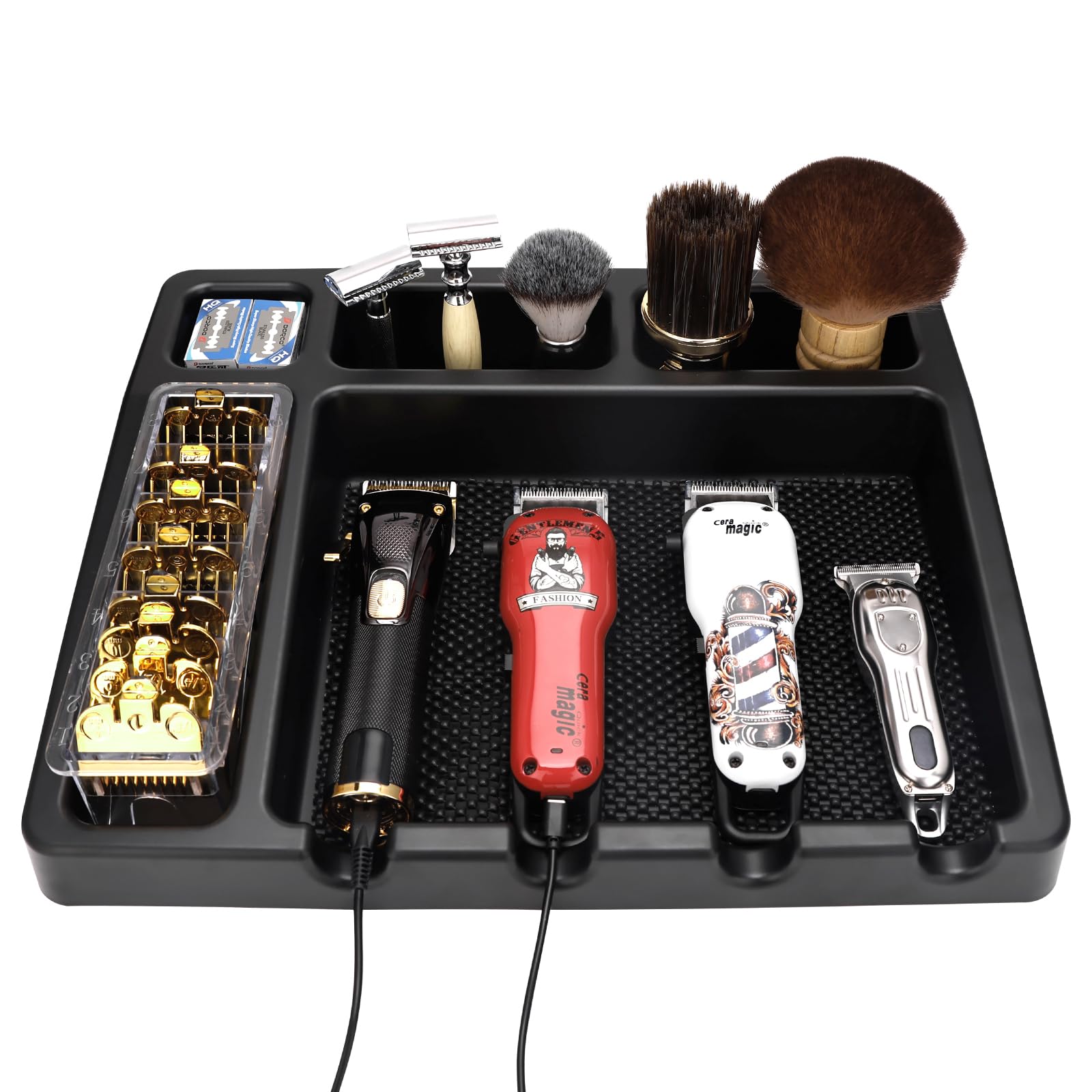 Large Barber Organizer Station, 16 x 12.5 Barber Tray for Clippers & Guards, Duster Brush, Salon Haircut Supplies, Barber Accessories Hair Tool Organizer for Salon & Barbershop and Home