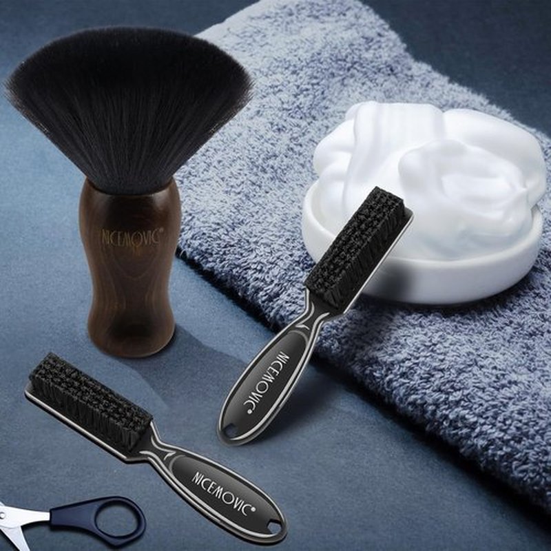 NICEMOVIC 3-in-1 Barber Neck Duster Brush Set - Professional Cleaning Tool for Hair Cutting | Brown & Black