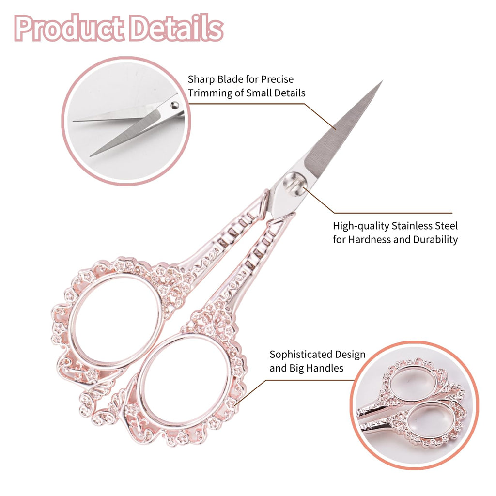 All Purpose Scissors With Sheath - Sharp for Sewing, Embroidery, Cuticle, Eyebrows, Manicure, Pedicure, Beauty Grooming - Office, Home, School, Crafts (Pink Gold)