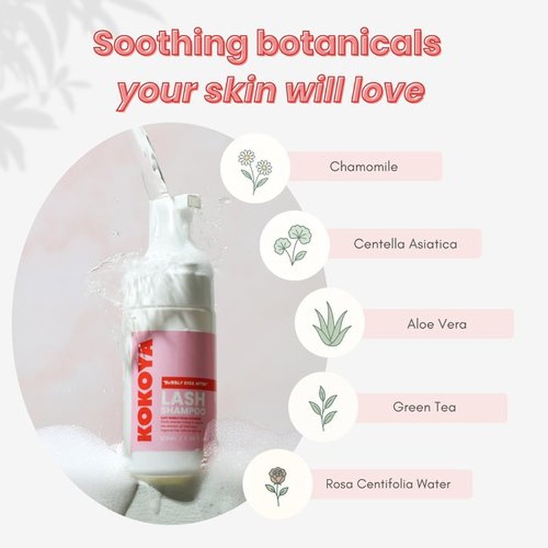 KOKOYA Beauty Lash Shampoo Kit – Eyelash Shampoo & Lash Cleaner for Extensions, Gentle pH-Balanced Eyelash Extension Cleanser with Brush + Spoolie, 100ml
