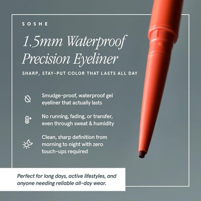 SOSHE Beauty - Waterproof Precision Eyeliner | 1.5mm Smudge-Proof Gel Liner | Easy Refills | Lovesick Burgundy Brown