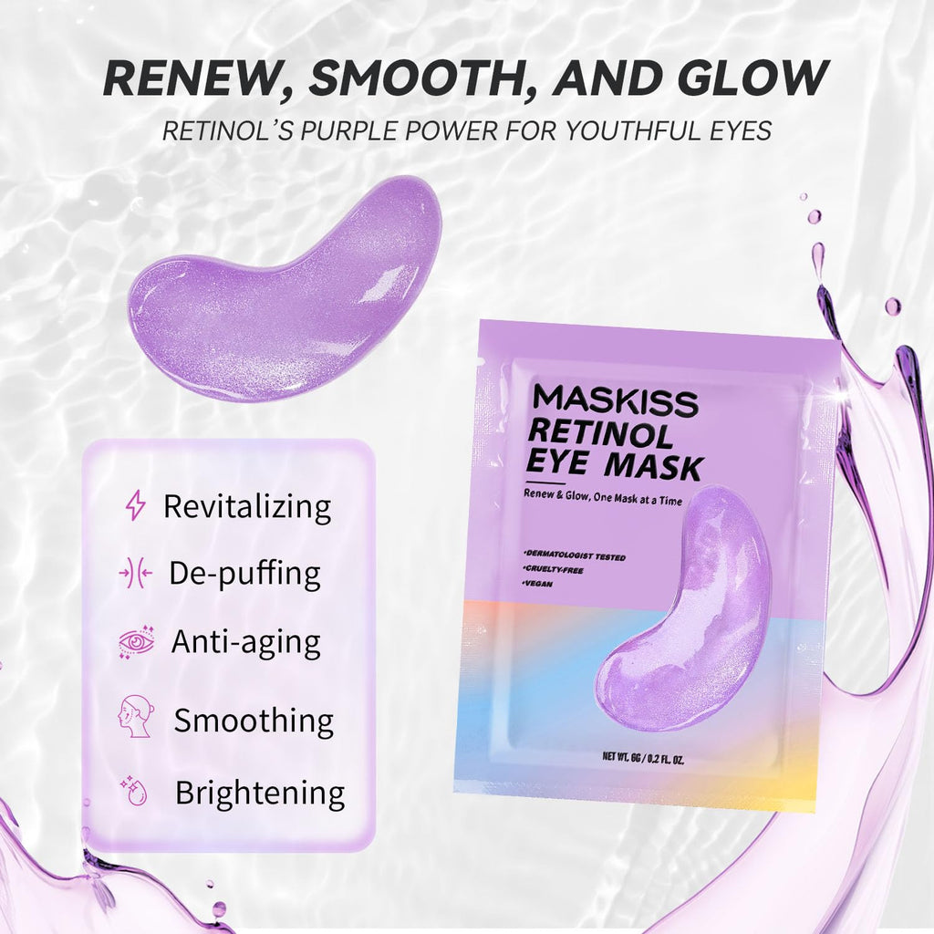 Maskiss Retinol Under Eye Patches (24 Pairs), Purple Eye Masks for Dark Circles, Puffy Eyes & Wrinkles, Firming Collagen Eye Patches, Vegan Cruelty-Free Skincare Gifts for Women