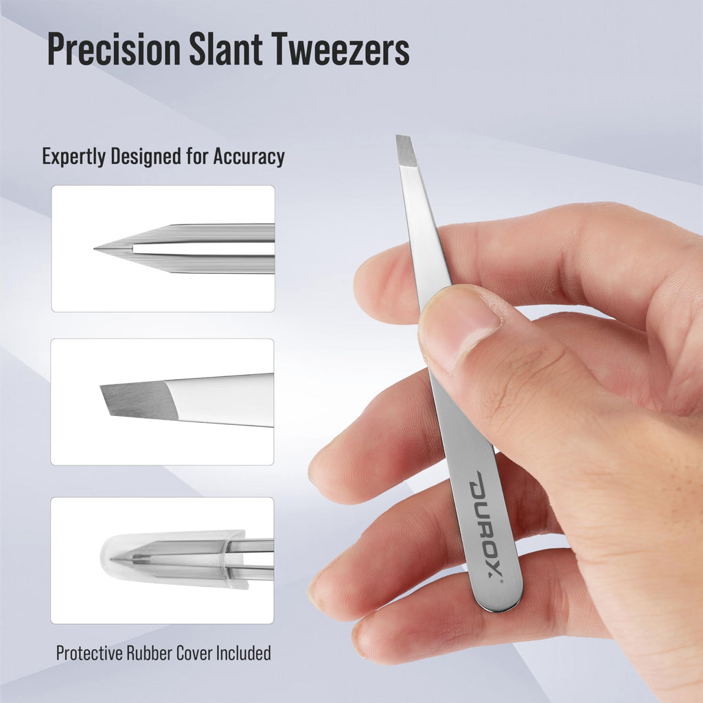 DUROX Precision Tweezers for Eyebrows – Slant Eyebrow Tweezers for Women and Men, Made of Stainless Steel with Fine Slant Tips for Eyebrow and Hair Removal