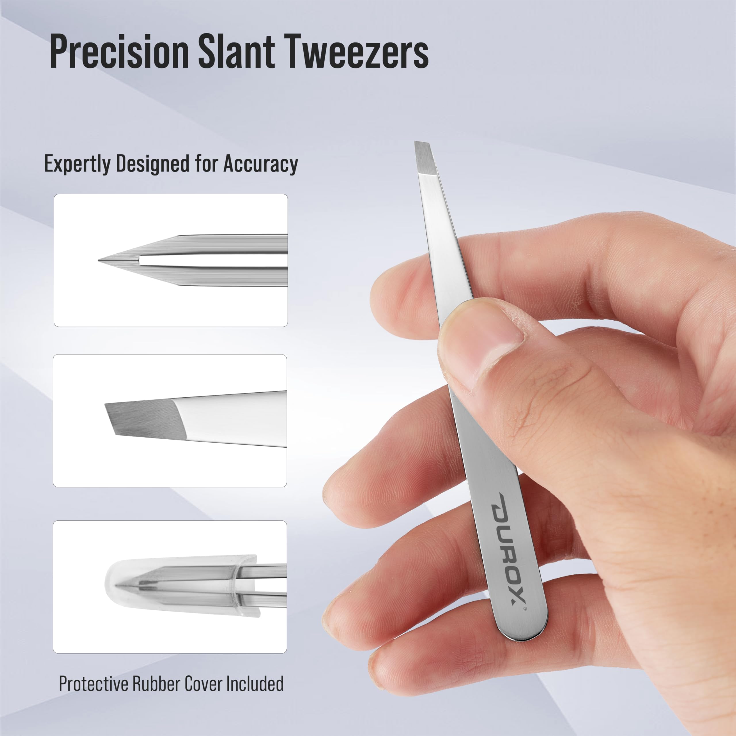 DUROX Precision Tweezers for Eyebrows – Slant Eyebrow Tweezers for Women and Men, Made of Stainless Steel with Fine Slant Tips for Eyebrow and Hair Removal