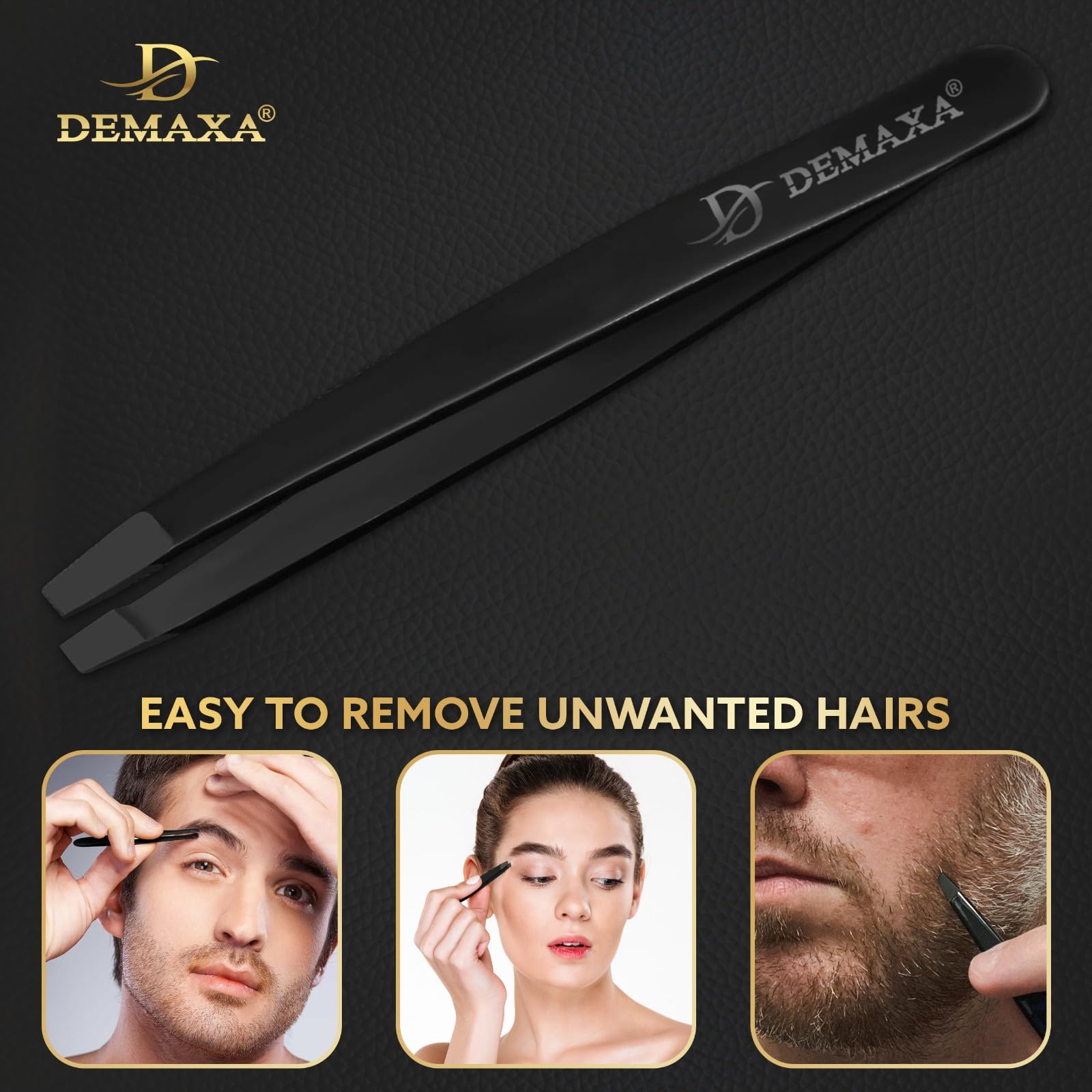 DEMAXA 5" Professional Mustache Scissors Beard Scissors for Men with Fine tip Tweezers 1 Mustache Comb 1 Beard Comb & Pouch – Beard Trimming kit & Mustache Kit (Black Shears With Tweezer)