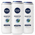 NIVEA MEN Sensitive Body Wash - Moisturizing Shower Gel with Bamboo Extract | 16.9 Fl Oz, Pack of 3