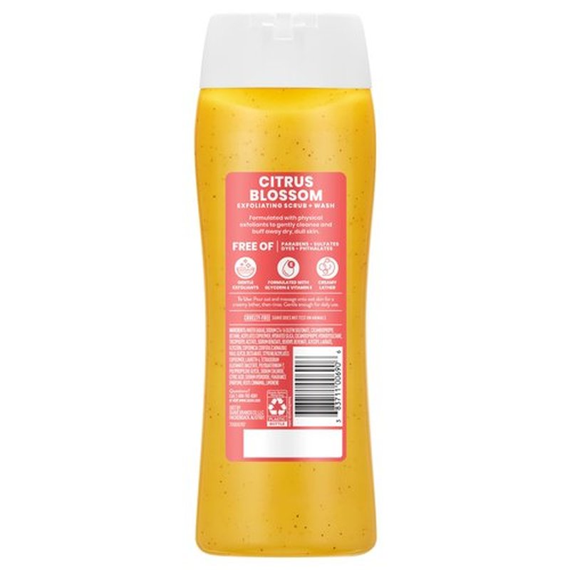 Suave Citrus Blossom Exfoliating Body Wash & Scrub with Glycerin & Vitamin E, Sulfate-Free Hydrating Cleanser for Soft, Smooth Skin, 6 Count, 18 FL OZ EA