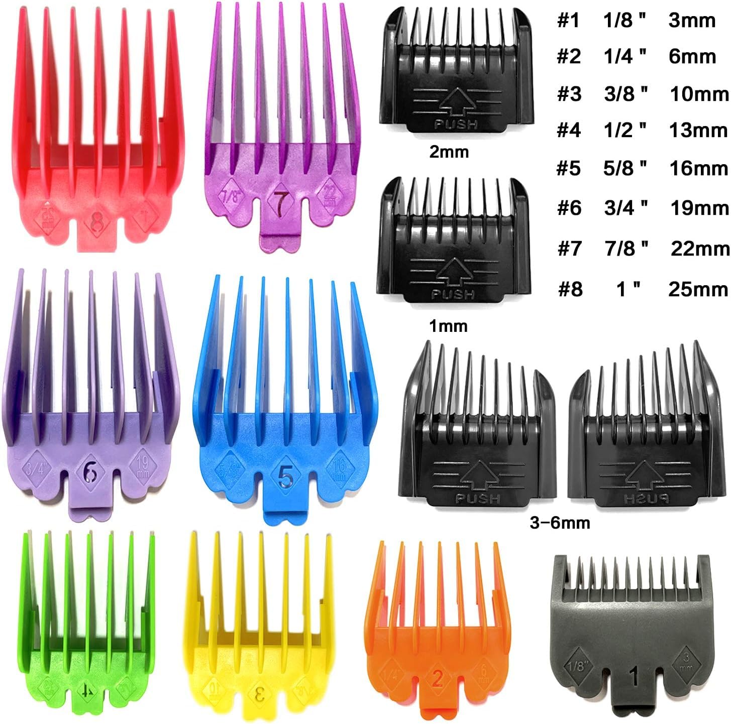 SUNJCO 12 Pack Clipper Guards Set for Limural K11S/ Novah HCL-001/ Surker K7S/K9C/K9S - 1/24" to 1", Multiple Colors