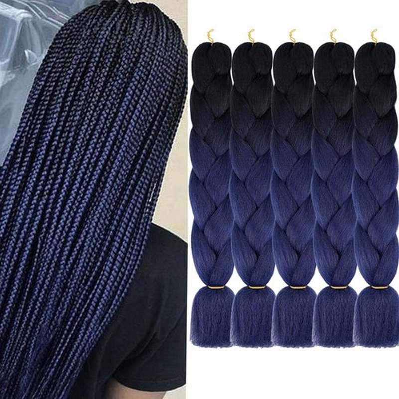 AIDUSA Ombre Braiding Hair Black to Dark Blue 5 Pcs Synthetic Afro Braiding Hair Extensions 24 Inch 2 Tones for Women Twist Crochet Braids 100g (#B20 Black to Dark Blue)