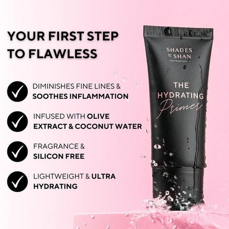 Shades By Shan Hydrating Primer - Moisturizing Makeup Base with Olive Extract & Coconut Water - 1 Fl. Oz.