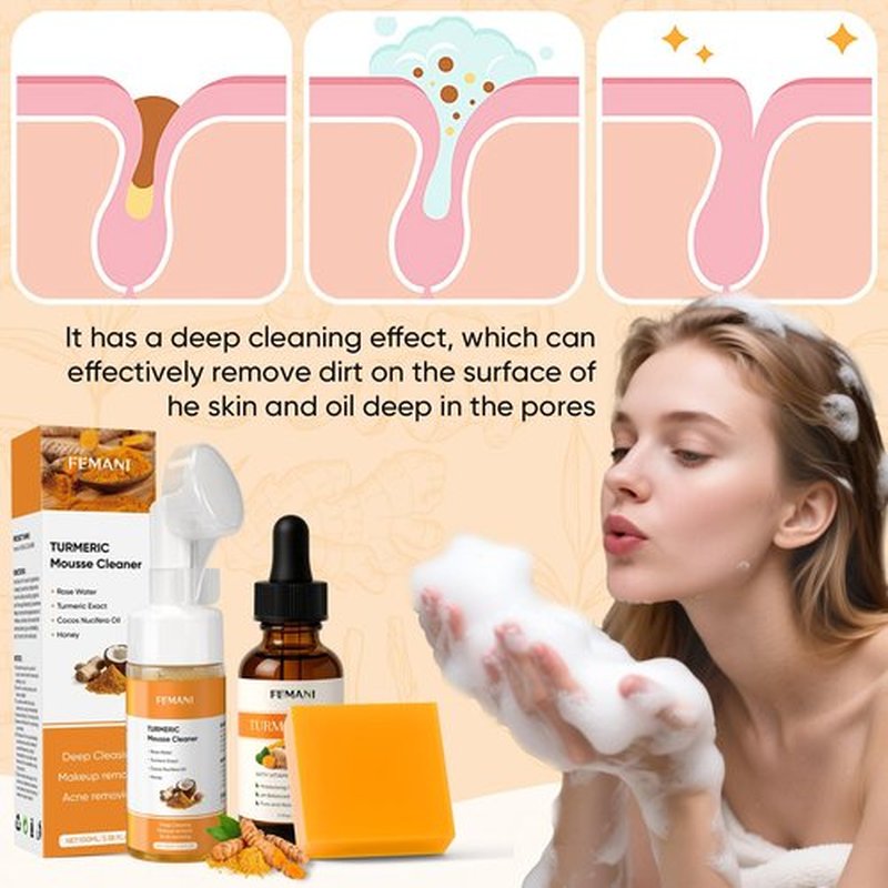 Turmeric Face Wash Set, Turmeric Facial Cleanser & Turmeric Soap Bar & Oil for Face & Body Suit to All Skin Type, Protect Sensitive Skin Improve Skin Condition Soothing Irritation