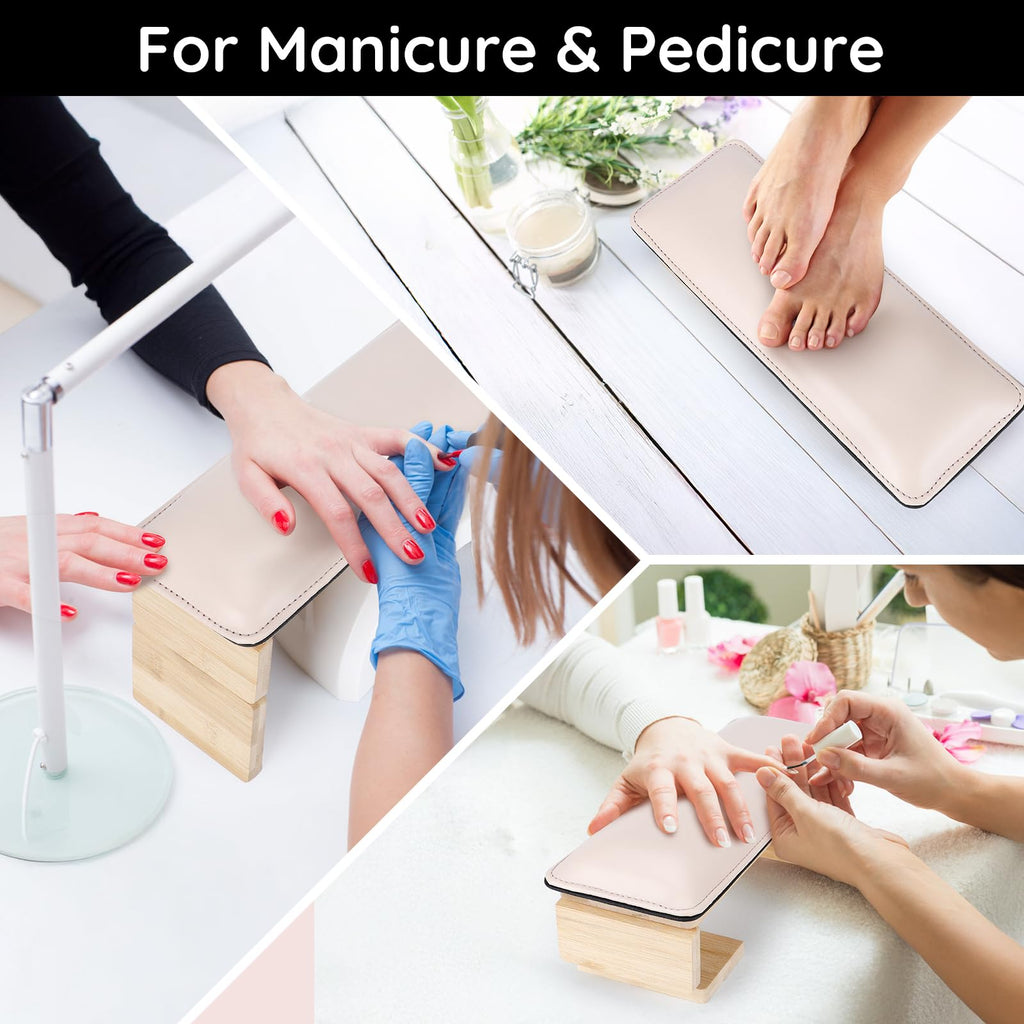 Segbeauty Adjustable Nail Hand Rest Pink, 3 Tier Collapsible Wooden PU Leather Arm Rest for Nails, Portable Manicure Hand Stand for Nail Tech with Table Mat Professional Nails Art Accessories Tool