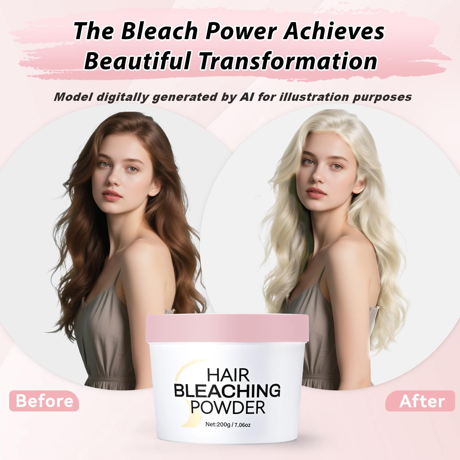 Hair Bleach Powder, Professional Lightening Bleach for Hair, Strong & Gentle Bleach Powder for Hair, Up to 8 Levels of Lift for Hair Highlights(200g/7.02oz)
