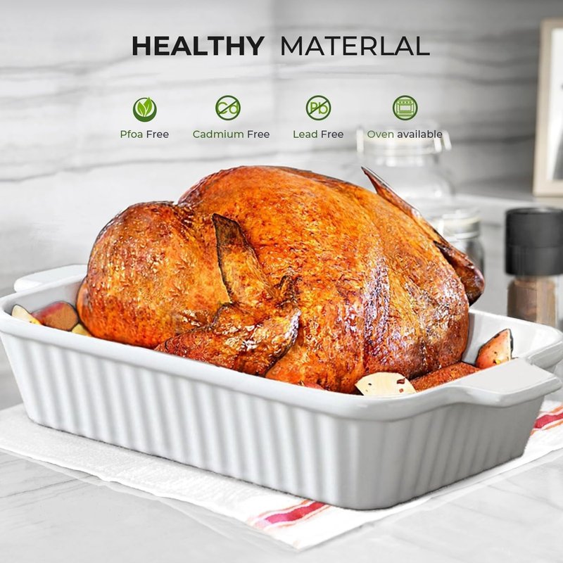 Ceramic Baking Dish Set - 2-Piece Rectangular Casserole Pans | 4.4QT & 1.8QT, Oven Safe, White