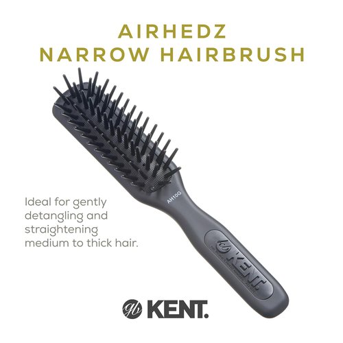 Kent AH10G Airhedz Pro Narrow Pin Hair Brush - Detangle Thick & Curly Hair | Scalp Massager in Grey