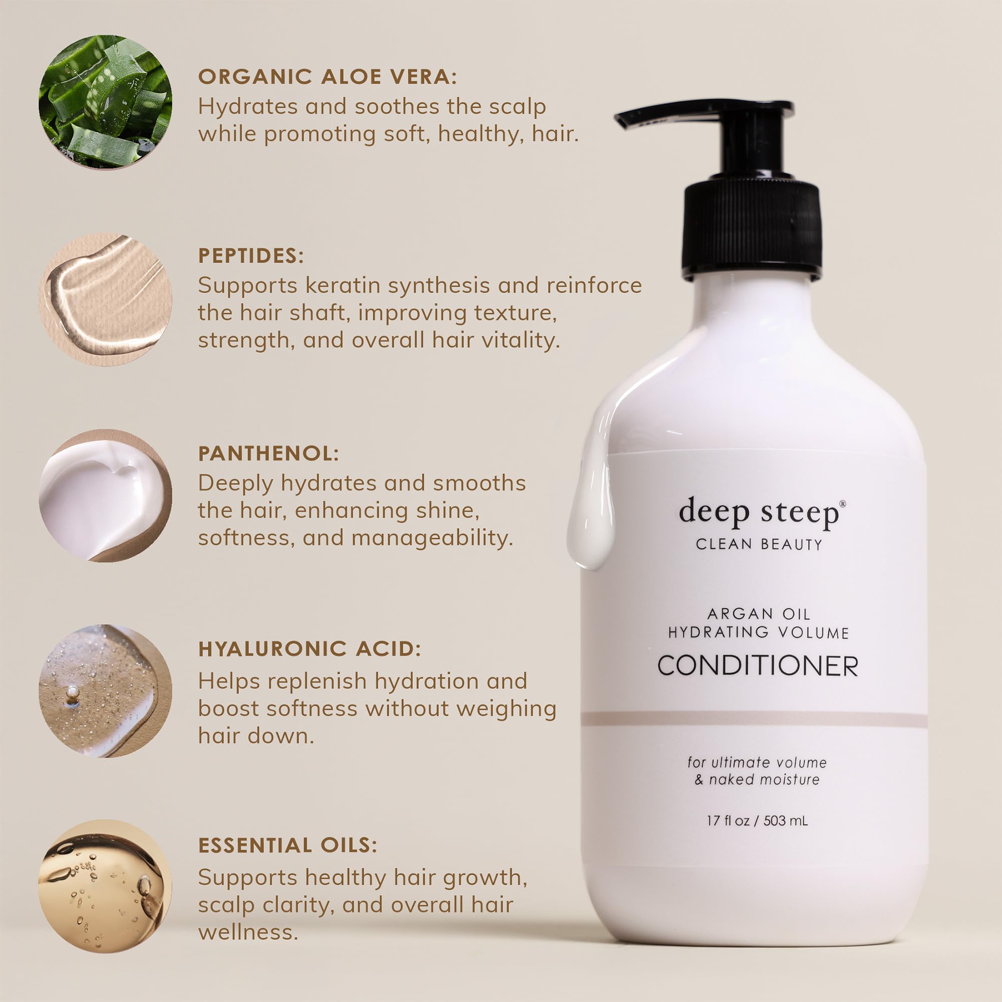 Deep Steep High Shine Coconut Oil Conditioner, 17 oz – Moisturizing Conditioner with Aloe, Argan Oil, Glycerin, Rice Protein & Coconut Oil – Silicone-Free, Vegan, Clean Beauty Hair Care, Soft Hair