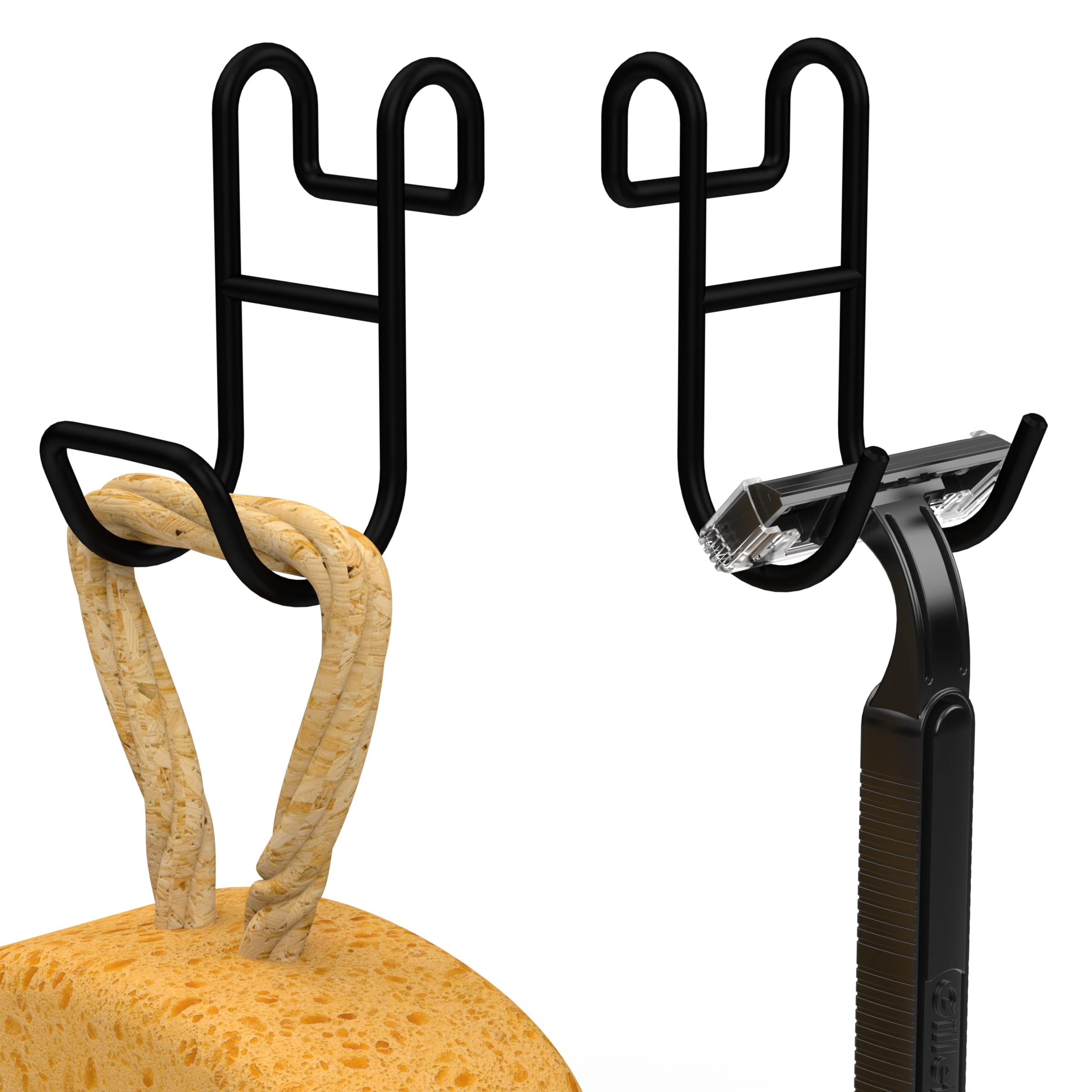 Jovware Shower Caddy Hooks, Razor Hanger for Shelf and Loofah (Black - 1 Closed 1 Open)