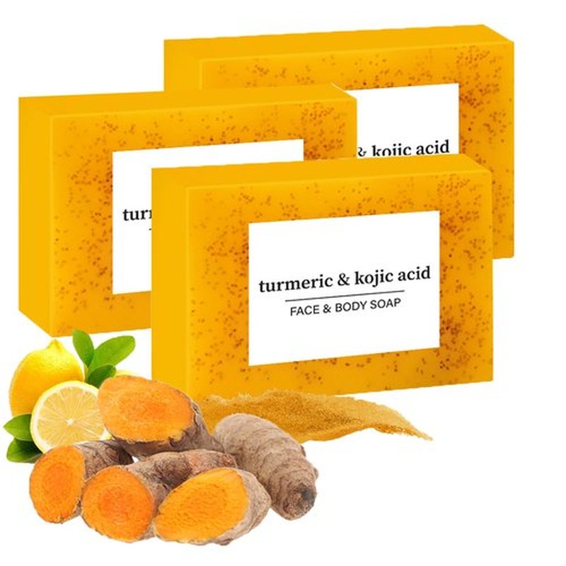 3PCS Lemon Turmeric Soap,Turmeric Soap Bar for Face and Body,Lemon Turmeri c Soa p infused with turmeric Extract, Soft, gentle and effective