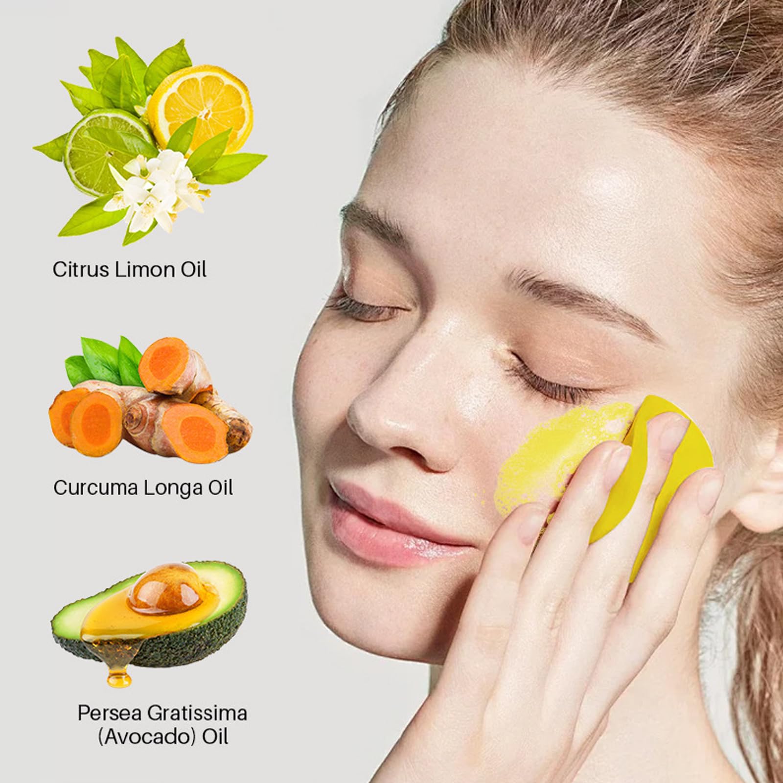 Turmeric Wash and Care Three Piece Set, Tuemeric Facial Cleanser With Brush, Turmeric Face Scrub Pads, Turmeric Soap Bar, Soap Foaming Net, Deep Cleansing Set for for Face and Body