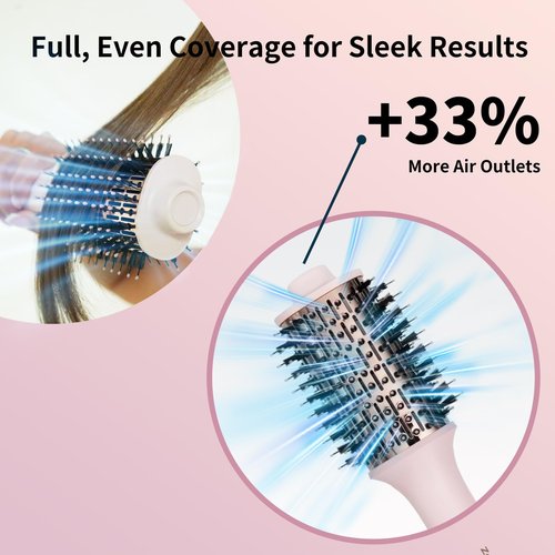 4.0 Ionic Hair Blow Dryer Brush - Lightweight 3X Faster Drying 5-in-1 Blowout Brush for More Shine, Smooth & Volume, Anti-Frizz Titanium Hot Hair Brush Straight & Curl, ESP. Long Hair (Pink & 12.6")