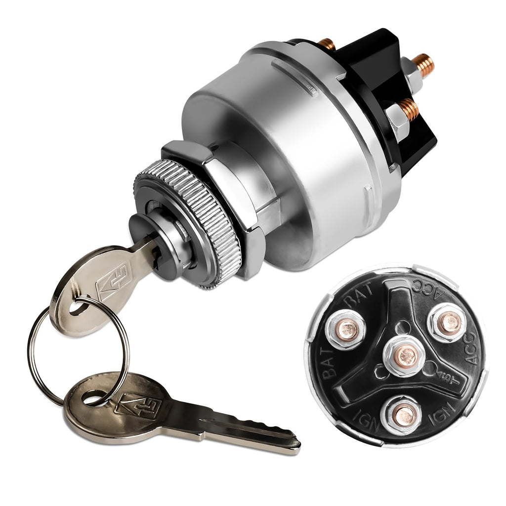 Bularie Ignition Switch with Key, 4-Position Universal Ignition Key Switch 12V for Car, Truck, Tractor, Trailer, Forklift, Universal Starter Ignition Switch, Acc/Off/IGN/Start