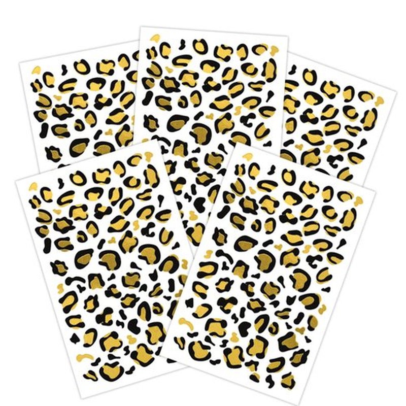 Metallic Leopard Print Temporary Tattoos / 5 Sheets/Sparkle Design for Halloween - Dance - Cheer - Team Spirit/Skin Safe/Removable (Metallic Gold & Black)