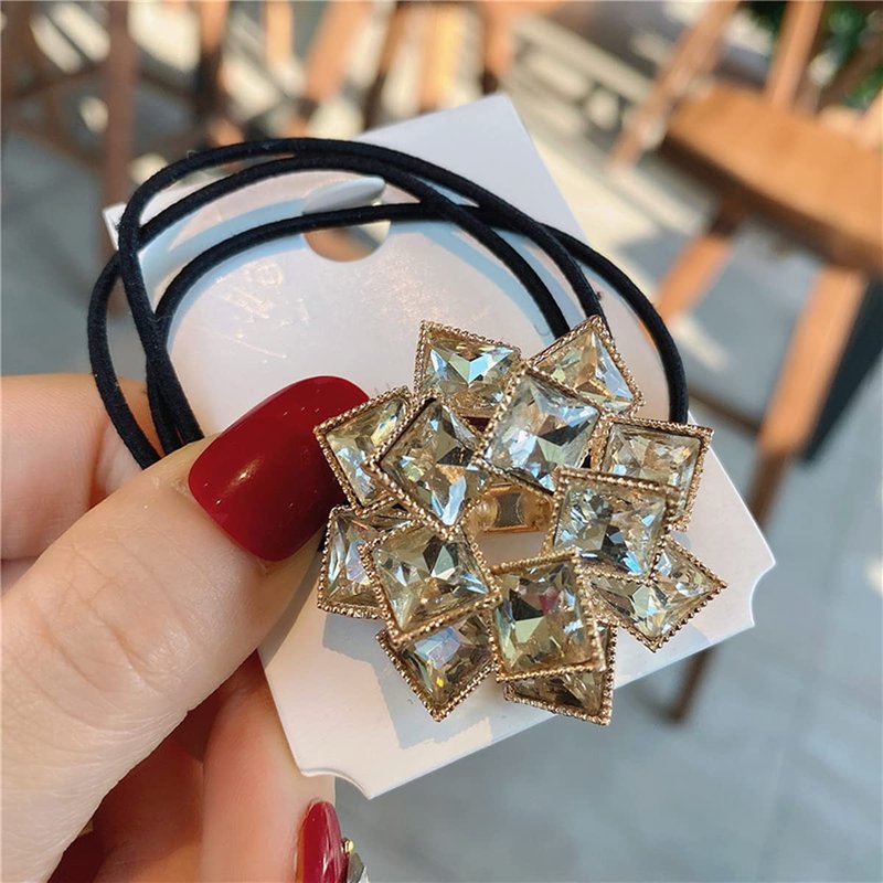 Xiwstar 4Pcs Elegant Women Girls Hair Scrunchies Headband Crystal Rhinestone Hair Bands Ties Accessories Ponytail Holder