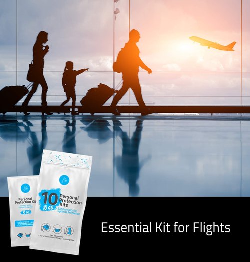 All-in-One Personal Protection Kits to GO - 10 Pack - With Plastic Gloves, Hand Cleansing Wipes, Disposable Face Mask