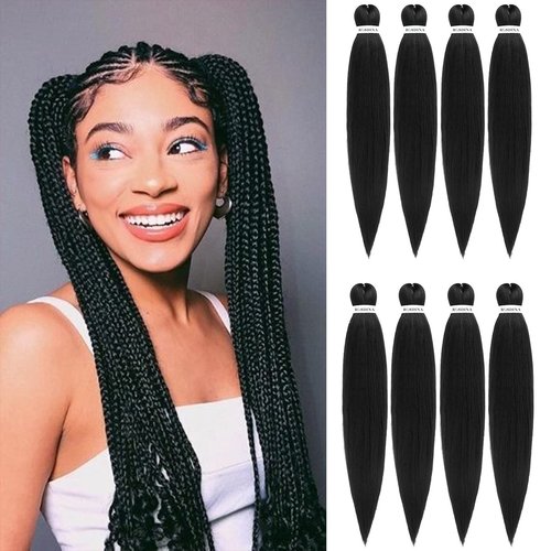 ROSDINA Pre-stretched Braiding Hair - 36 Inch 8 Packs Natural Black Super Long Braiding Hair For Twist or Box Braids, Yaki Texture Hot Water Setting Synthetic Braiding Hair Extensions (36 Inch, 1B-8P)
