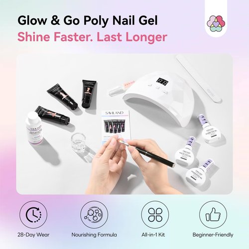 SAVILAND All-in-1 Poly Extension Gel Nail Kit: 15 Colors Poly Gel Nail Kit for 28 Days Long-Lasting, Pink Peach Cat Eye with Slip Solution U V Light for Quick Nail Extensions Home Salon Daily Art DIY