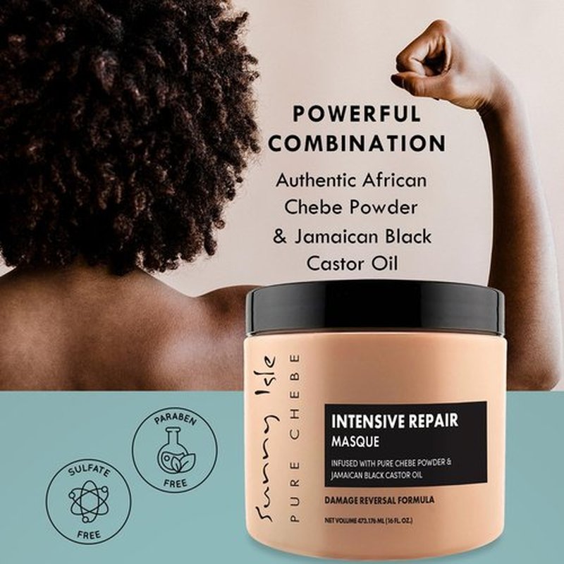 Sunny Isle Pure Chebe Intensive Repair Masque - Infused with Chebe & Jamaican Black Castor Oil - 16 oz