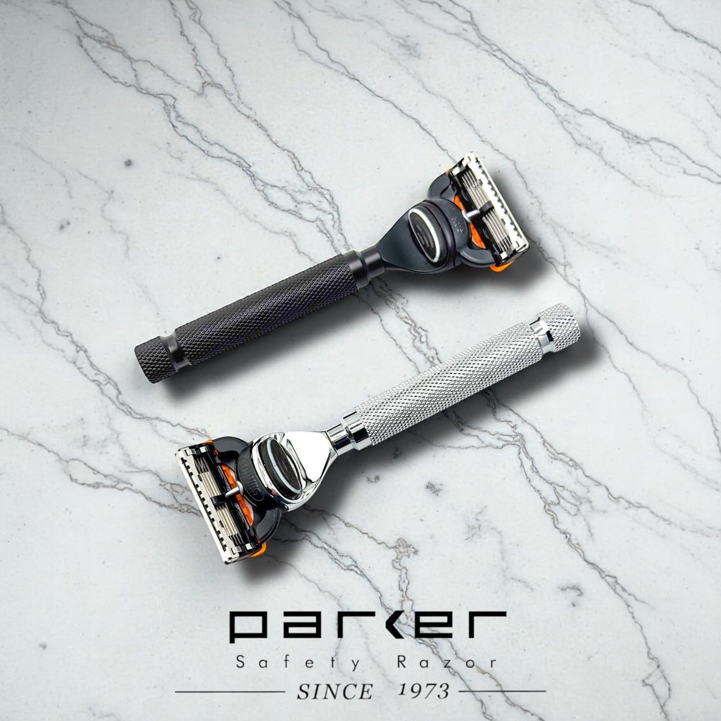 Parker 5-Blade Razor Handle – Compatible with GIllette Fusion Cartridges, Weighted Metal Handle for Smooth, Tug-Free Shaving | Premium Men’s Razor, Gift-Ready, Includes 1 Gillette Fusion Cartridge