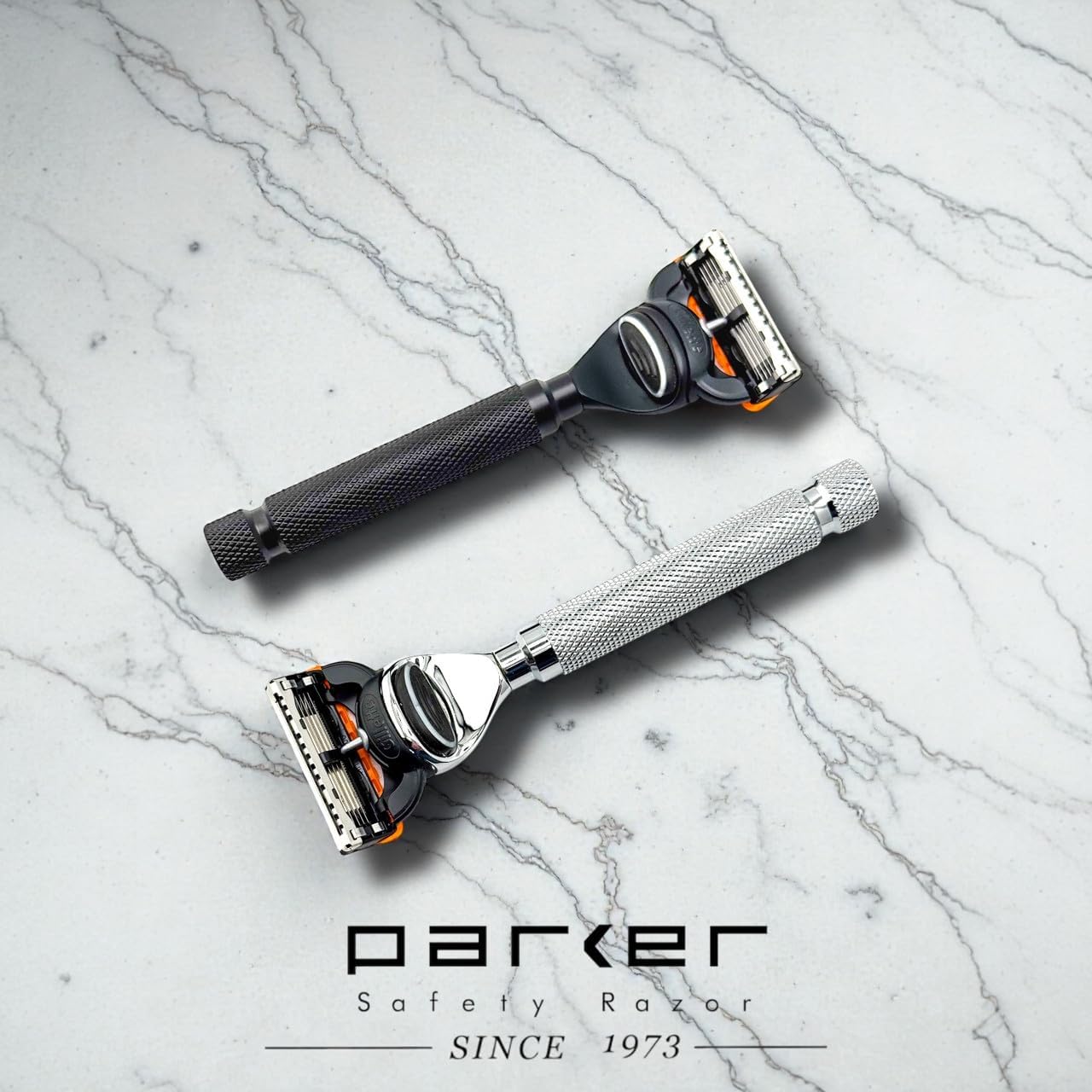 Parker 5-Blade Razor Handle – Compatible with GIllette Fusion Cartridges, Weighted Metal Handle for Smooth, Tug-Free Shaving | Premium Men’s Razor, Gift-Ready, Includes 1 Gillette Fusion Cartridge