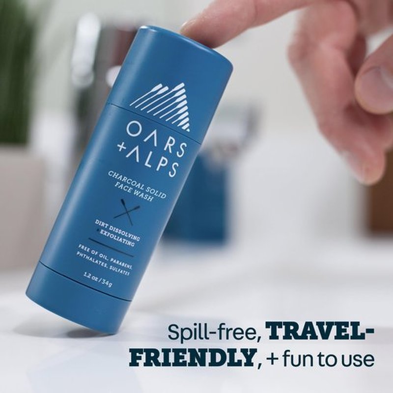 Oars + Alps Face Wash with Activated Charcoal, Exfoliating Facial Cleanser, Cleansing, Refreshing, TSA Friendly, 1.2 Oz, 2PK