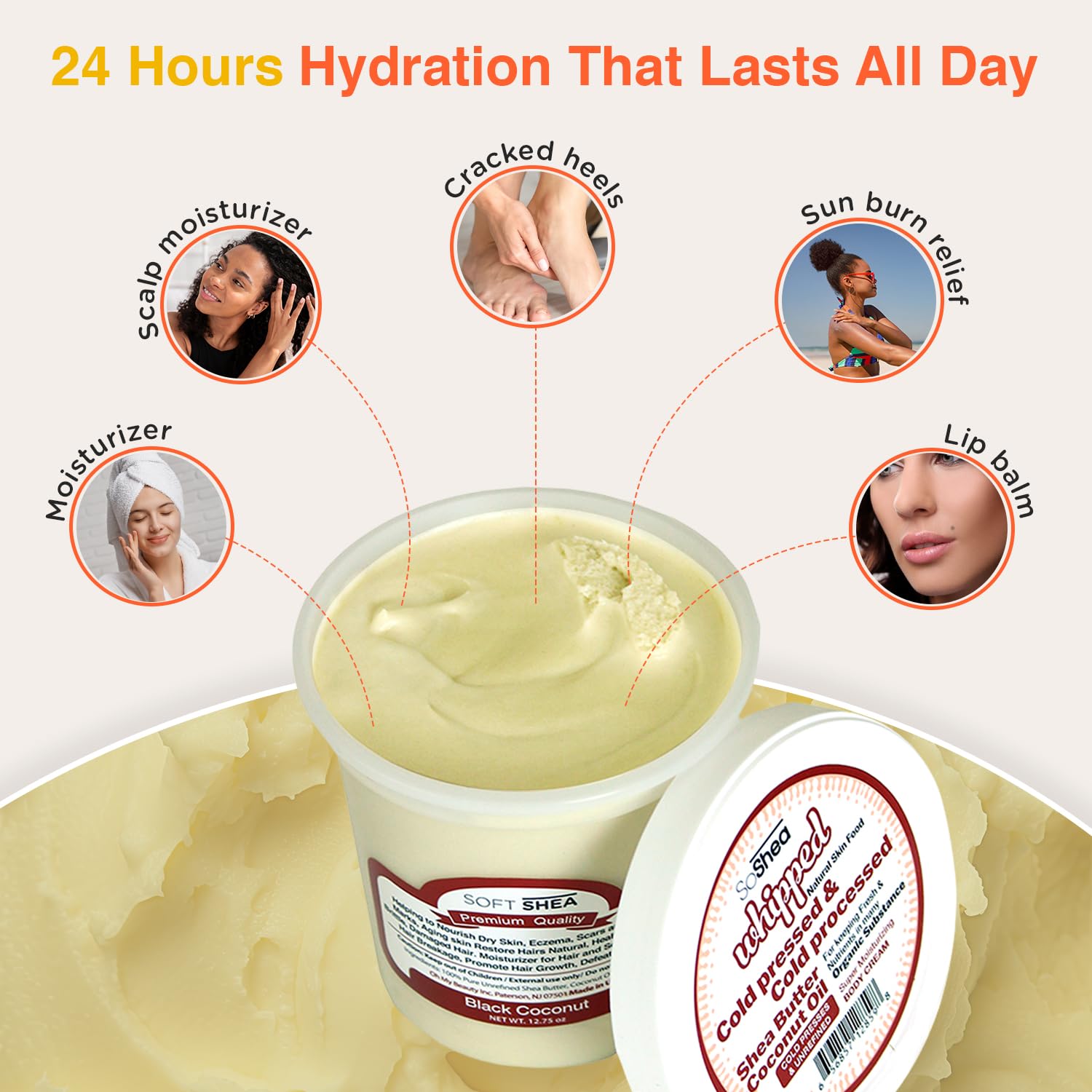 SoShea Whipped Shea Butter Unscented Ivory Original - Nourishes, Moisturizes & Renews | 100% African Pure Shea Butter | Cold-Pressed & Cold-Processed | No Dyes & Parabens | Vegan | 11.50oz / 326g