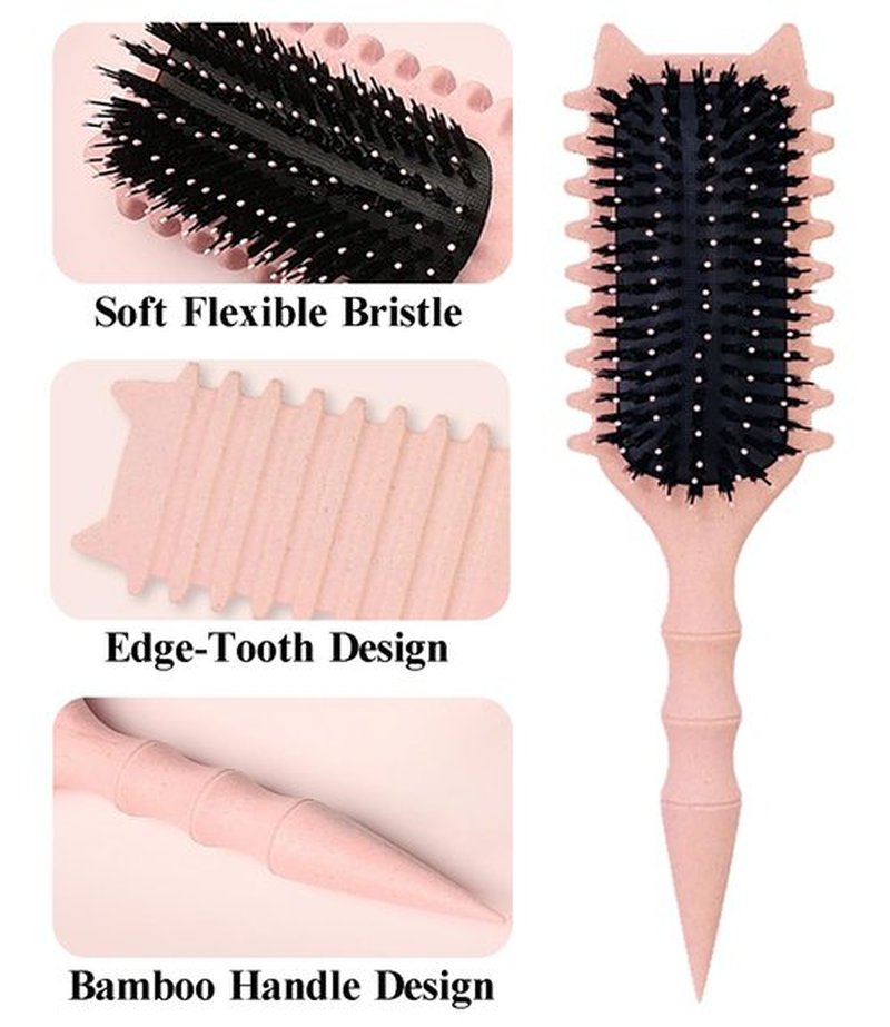 Skiennix Curly Hair Brush - Volume Curl Defining Tool for Effortless Detangling & Styling | Pink