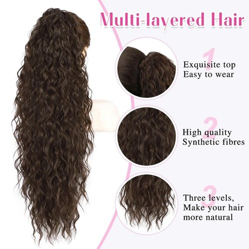SHNMIN Ponytail Extension, Claw Long Wavy Ponytail Extension 30" Curly Pony Tail Claw Clip Hair Extensions for Women fluffy Natural Looking Synthetic Hairpiece for Daily Use